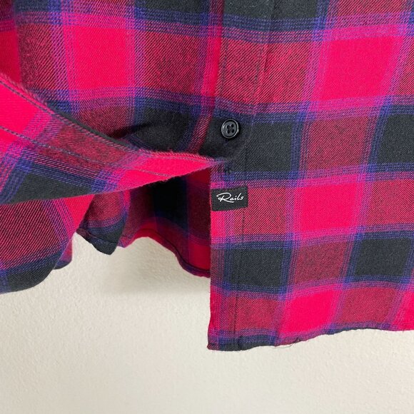 Rails Womens Large Milo Black Cherry Violet Plaid Button Up Flannel Shirt Top - Picture 5 of 7